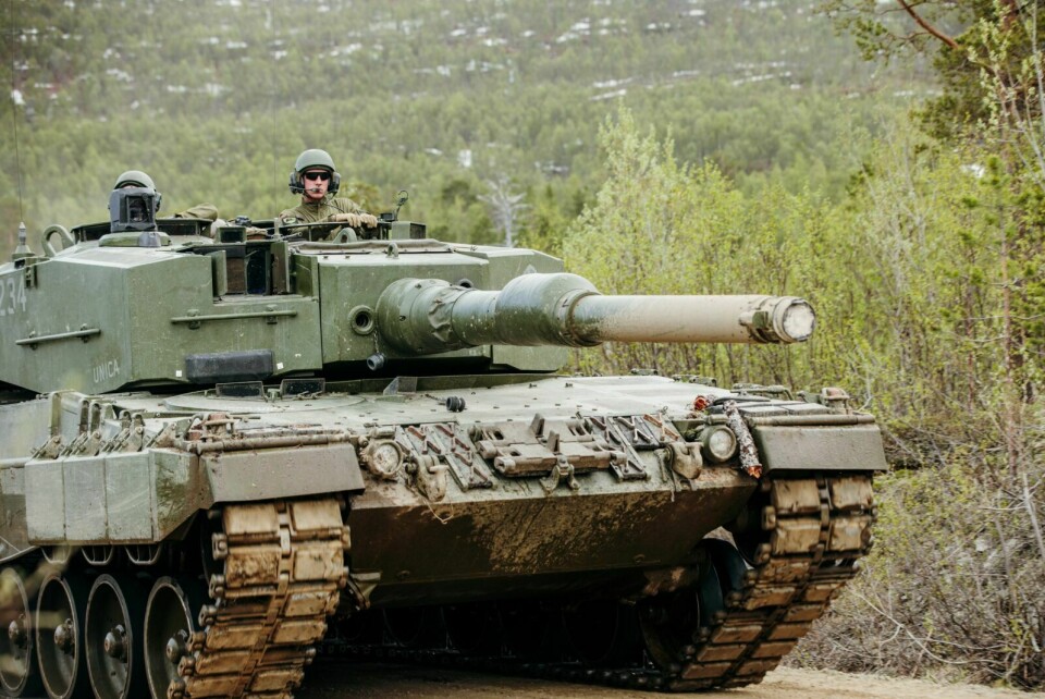 Leopard 2A4, samme typen som er donert til Ukraina, under tilsvarende øvelse i 2022. Foto: Theodor Haugen/Forsvaret