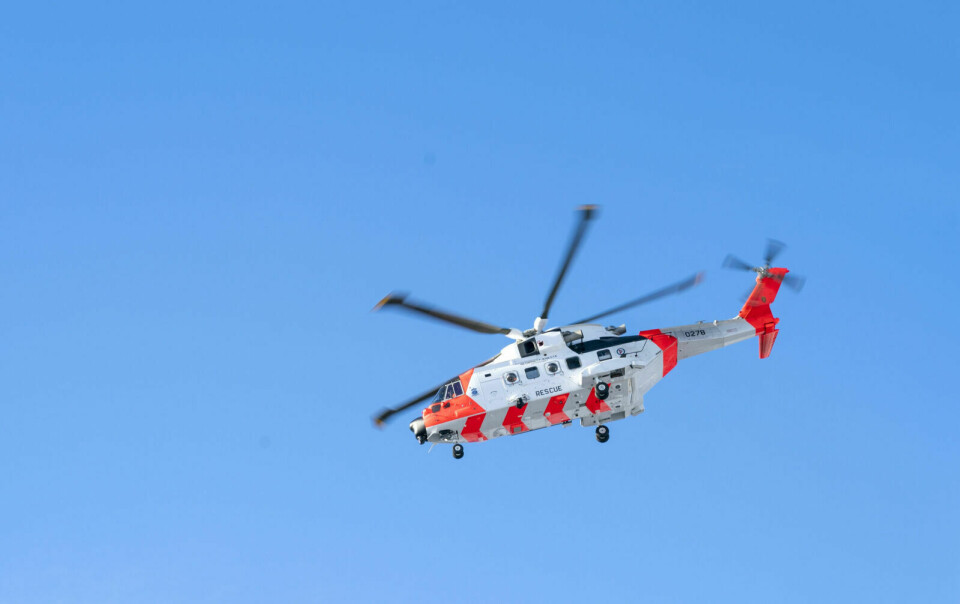 ØVELSE: Et slikt helikopter, en SAR Queen, vil øve over Bardufoss på søndag. Foto: Gorm Kallestad / NTB