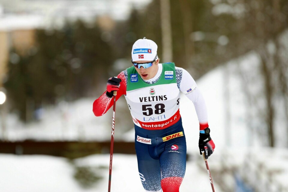 LAHTI: Erik Valnes under langrenn for menn i klassisk stil 15 km-konkurranse ved FIS Nordic World Cup Lahti Ski Games i Lahti. Foto: Roni Rekomaa / LEHTIKUVA / NTB