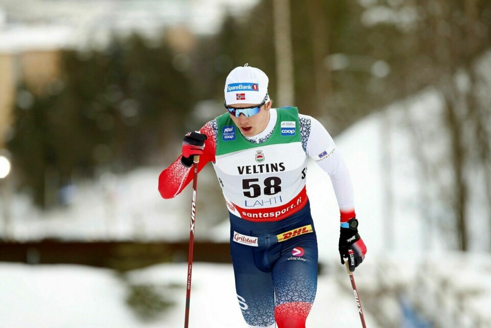 KLASSISK: BOIF-løper Erik Valnes i aksjon på 15 km klassisk i Lahti søndag. Foto: Roni Rekomaa / LEHTIKUVA / NTB
