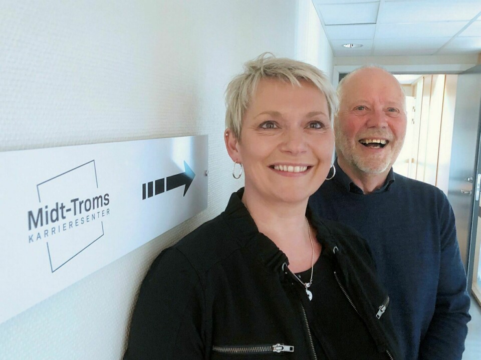 GLAD OG LETTET: Prosjektleder Fredrik Hanssen, her avbildet sammen med kollega Tone Løkstad, er full av sterke følelser etter enstemmig vedtak i fylkestinget om fast etablering av Midt-Troms karrieresenter. ARKIVFOTO: Gjermund Nilssen