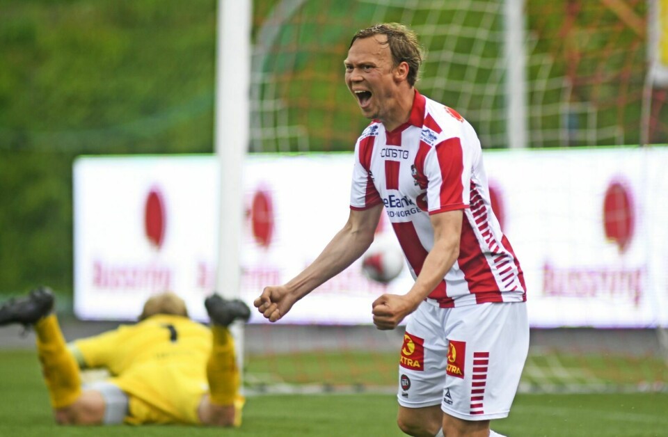 SATTE FØRSTE: Magnus Andersen satte standarden med sitt 1-0-mål i kampen Tromsø til slutt vant 5-0. Foto: Rune Stoltz Bertinussen / NTB scanpix