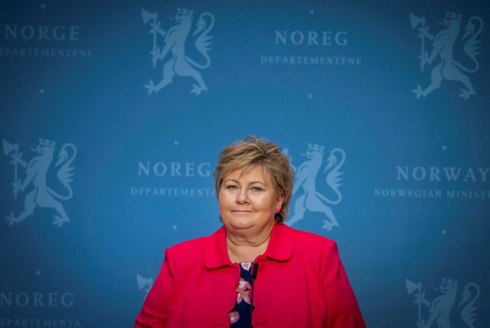 FERIEN: Statsminister Erna Solberg (H) under en pressekonferanse fredag. Foto: Heiko Junge / NTB scanpix
