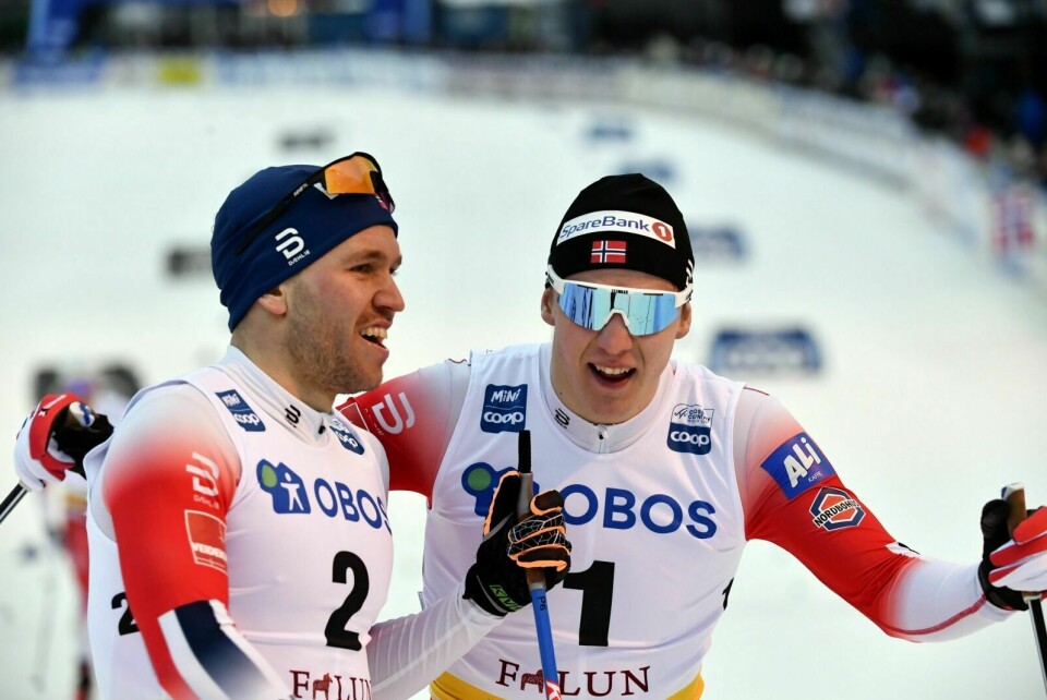 BEST: Pål Golberg (t.v.) og Erik Valnes var aller best på den klassiske sprinten i Falun lørdag. Foto: Henrik Montgomery / TT / NTB scanpix