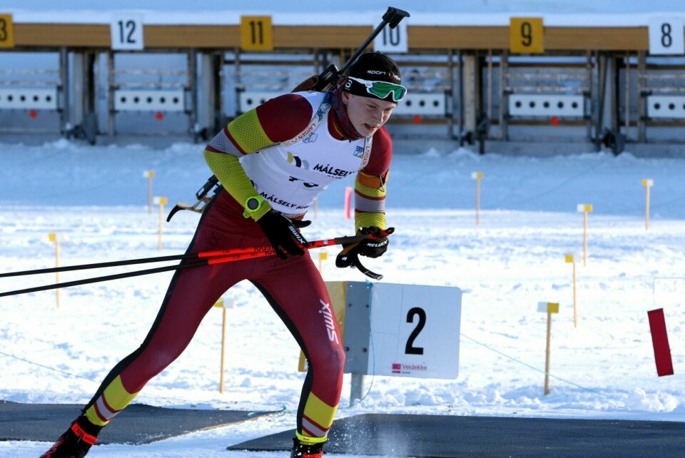 SØLVGUTT: Jørgen Brones Stenersen fra Målselvs skiskyttere gikk første etappe på Troms sitt sølvlag på stafetten. Her fra NNM i fjor. Foto: Ivar Løvland