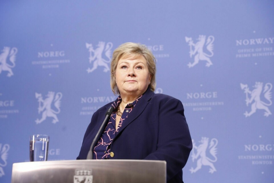 Statsminister Erna Solberg (H) kommenterer at Fremskrittspartiet (Frp) har gått ut av regjering. Foto: Terje Bendiksby / NTB scanpix