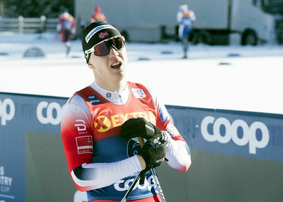 MÅTTE BRYTE: Erik Valnes var på 6. plass etter de to første konkurransene i Tour de Ski, men måtte bryte tirsdagens renn. Her fra søndagens sprint i Sveits. Foto: Terje Pedersen / NTB scanpix