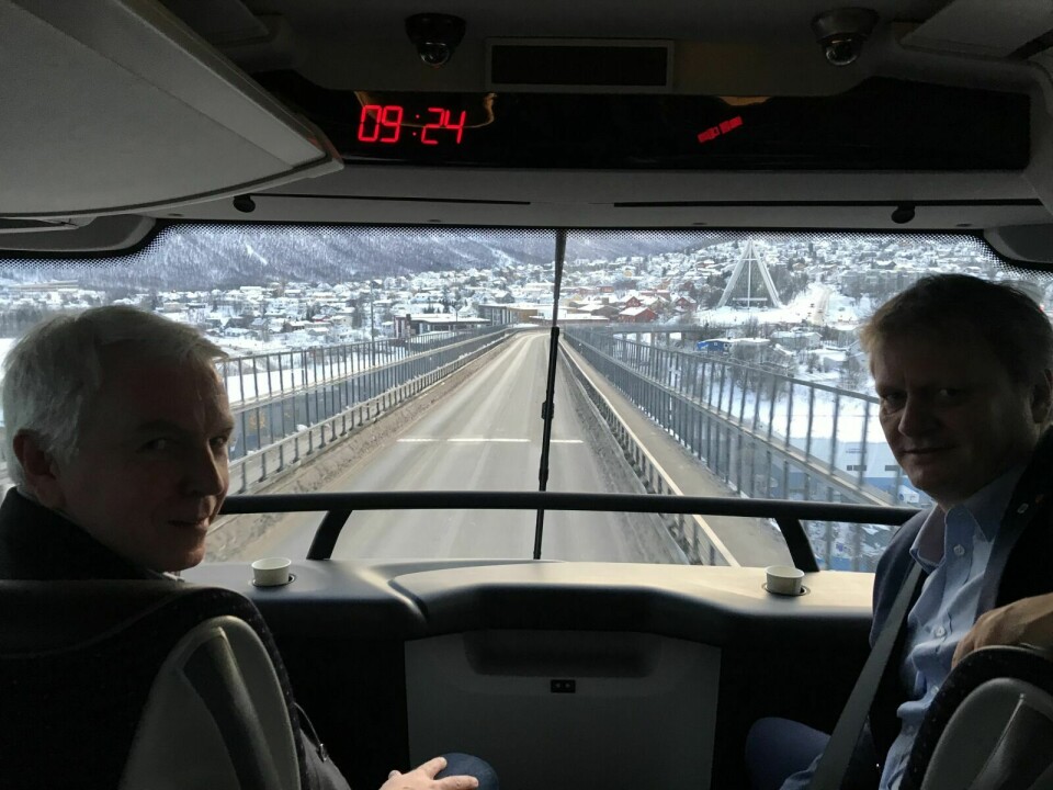 FØRST UT: Den første avgangen med dobbeltdekker i Troms, går i ettermiddag fra Tromsø. Foto: Troms fylkeskommune (pressefoto)