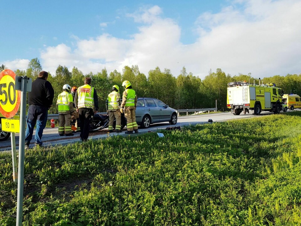 BLE SELV SKADET: Motorsyklisten som forårsaket ei trafikkulykke i Sollia ved Olsborg i juni i fjor har vedtatt et forelegg på 9000 kroner. Foto: Ivar Løvland (arkiv)