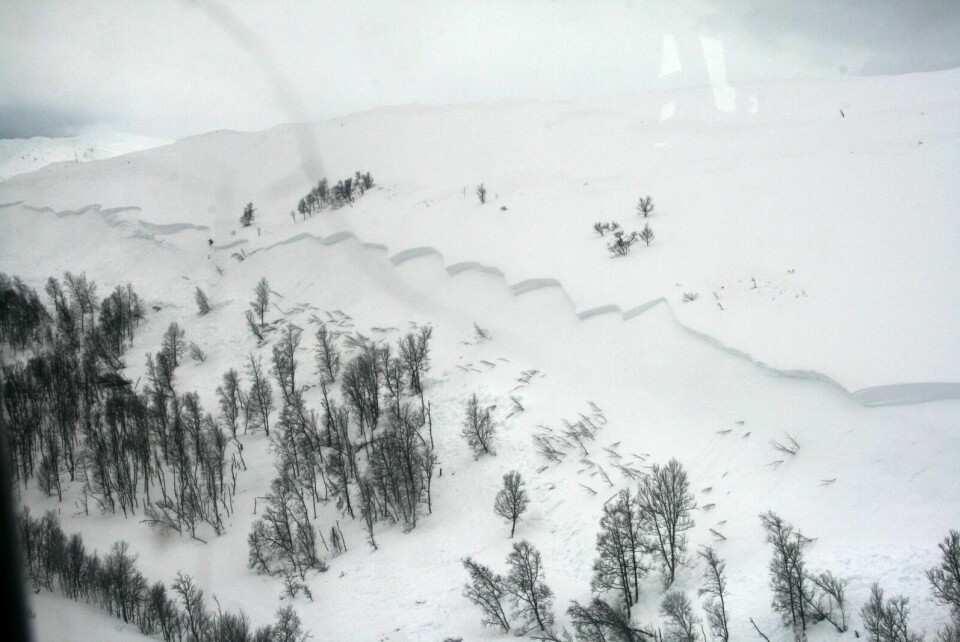 TOK ETT LIV: Snøskredet i Reingjerdfjellet i Øverbygd som krevde ett menneskeliv for to uker siden. Foto: Politiet