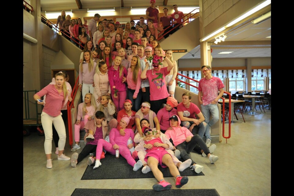 STOR STØTTE: Elevene på Nordkjosbotn vgs var fredag i forrige uke kledd i rosa. Foto: Sol Gabrielle Larsen