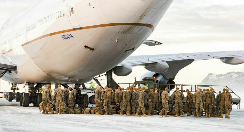 VELKOMNE: Amerikanske soldater som ankom Værnes i januar i fjor. Foto: Foto: Ned Alley / NTB scanpix