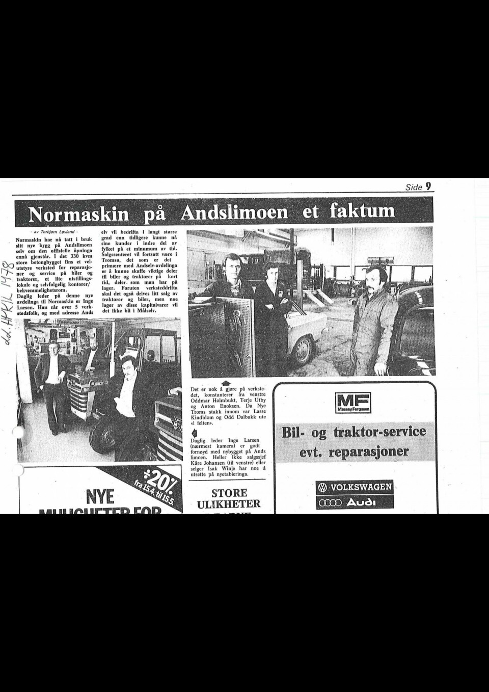 DEN SPEDE OPPSTART: Normaskin fikk spalteplass i Nye Troms for 40 år siden. Foto: Faksimile