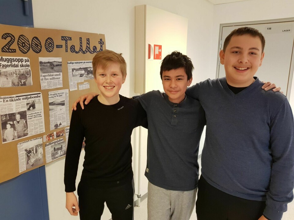 Fra venstre Sander, Stian og Henry. Alle går på 7. trinn på Fagerlidal skole. Foto: Morten Kasbergsen