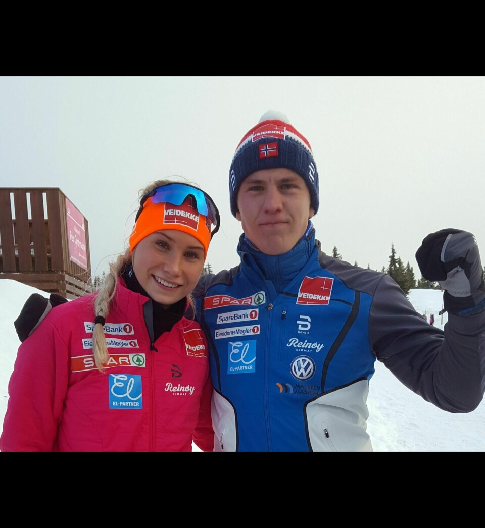 UTTATT: Lovise Heimdal og Erik Valnes er klar for verdenscupsprinten på Lillehammer på lørdag. FOTO: Privat Foto: Team Veidekke