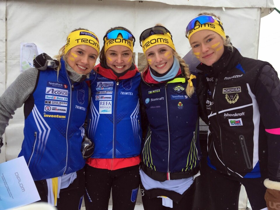 GODE: Dette Troms-laget klarte nesten vinne medalje på junior-NMs siste dag. Fra venstre; Ingvild Margrete Ofstad, Synne Arnesen, Johanne Heimdal og Agnethe Kaasen. Foto: Sylvi Ofstad
