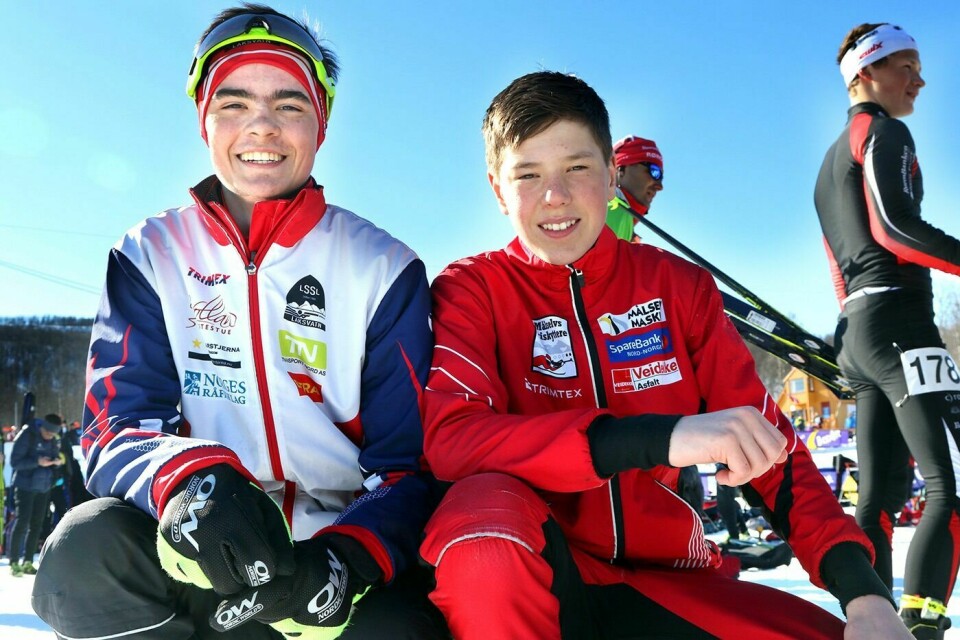 ENESTE: Andreas Berntsen Løvland (t.v.) fra Laksvatn skiskytterlag og Håkon Nordmo fra Målselvs skiskyttere var de eneste lokale løperne i 16-årsklassen under HL.