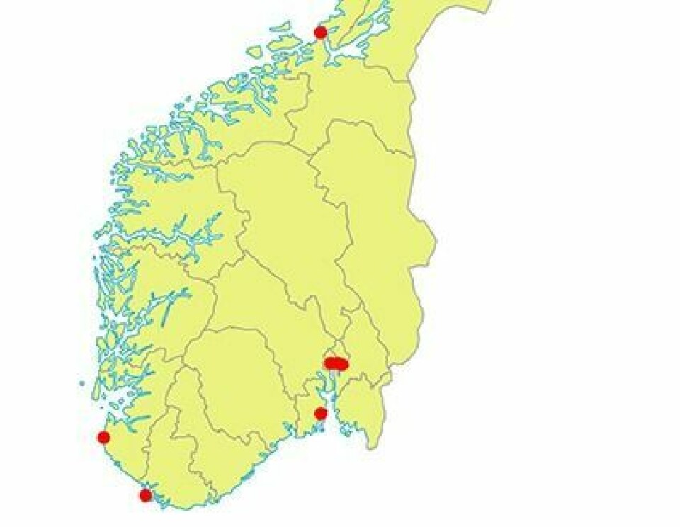 NORD-NORGE UTELATT IGJEN: Som oversikten viser er de seks offisielle våtmarkssentrene sør i landet. Ifølge Kjetil Åkra er hele Nord-Norge nok en gang blitt ignorert av Klima- og miljødepartementet.