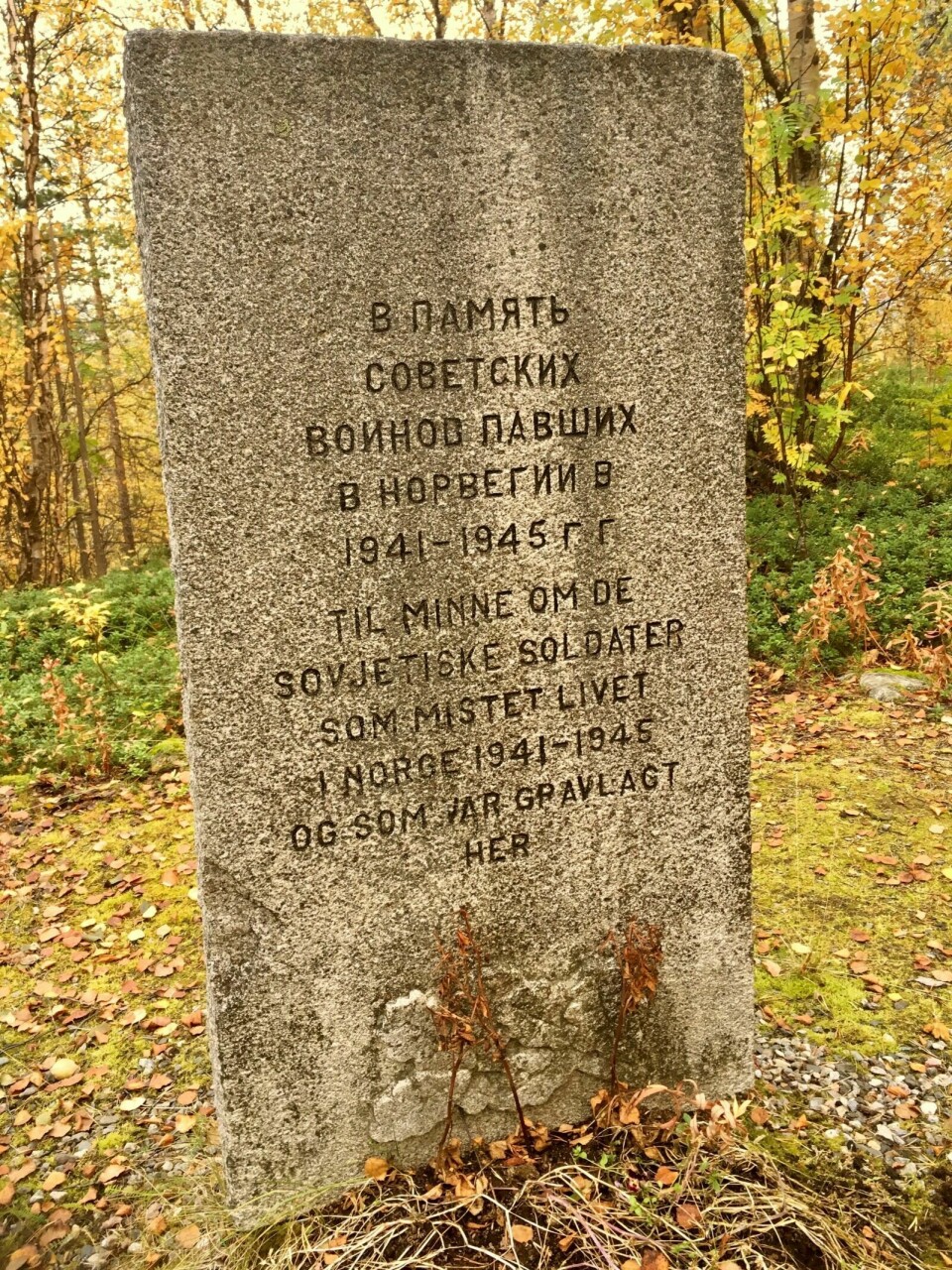 KRIGSMINNESMERKER: Departementet gir ikke tillatelse til å flytte minnesmerket på Haraldshaugen i Øverbygd. Foto: Målselv kommune