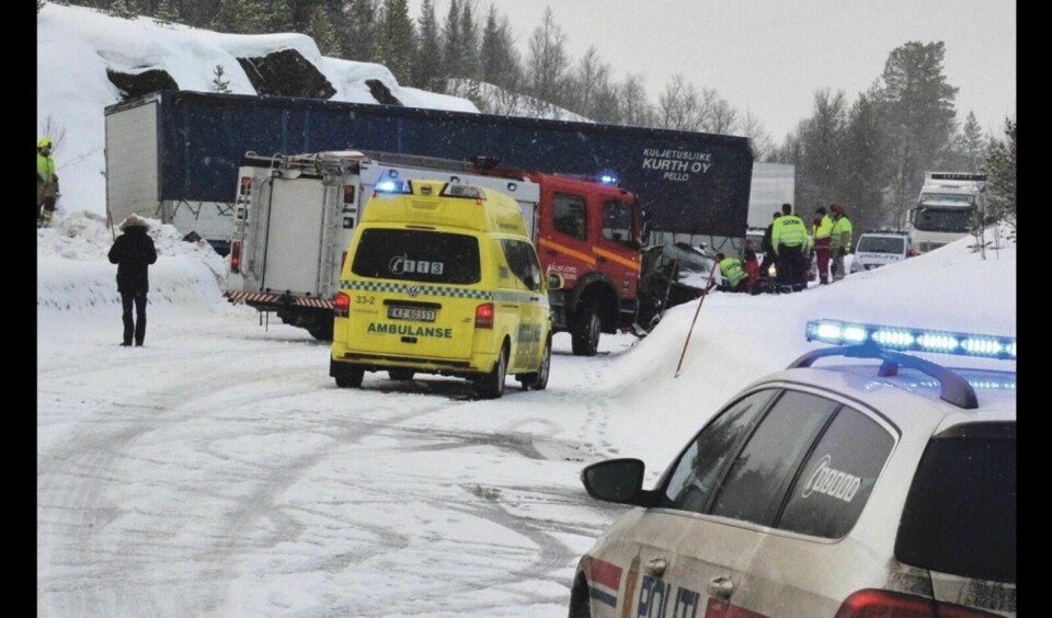 DØDSULYKKE: 19. mars omkom to personer da en personbil kolli­derte med en trailer på E6 i Balsfjord. Foto: Leif A. Stensland