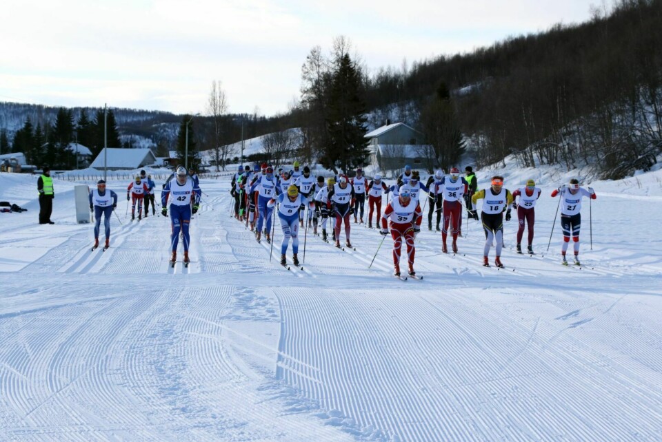 JUBILEUM: 46 løpere stilte til start i konkurranseklassen i den 40. utgaven av Strupendilten på Storsteinnes. Foto: Ivar Løvland
